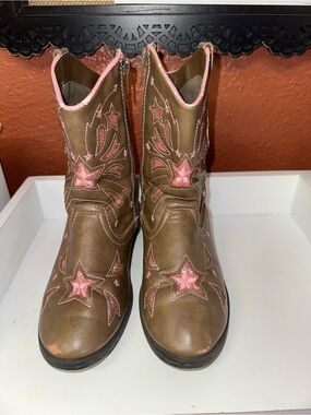 Wonder Nation Girls 1 Brown & Pink Star Sequin Cowgirl Boots